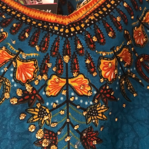 NWT California Woman Dashiki, Size: Free Size, Color: Dark Turquoise & Orange - Picture 7 of 12